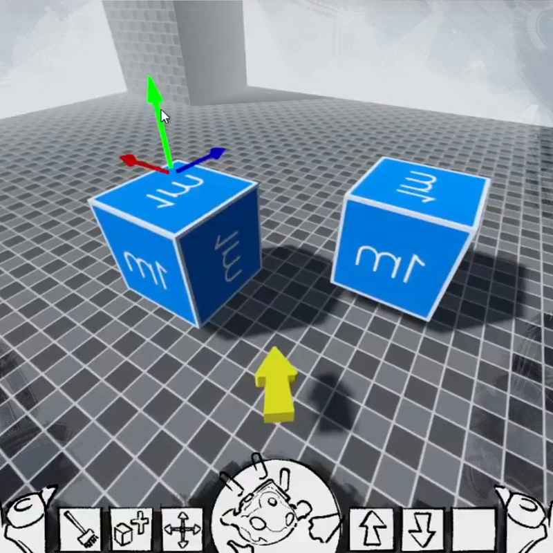 A very early screenshot of Jade Spring, with a placeholder floor and very basic UI. Transformation arrows are already working, though.