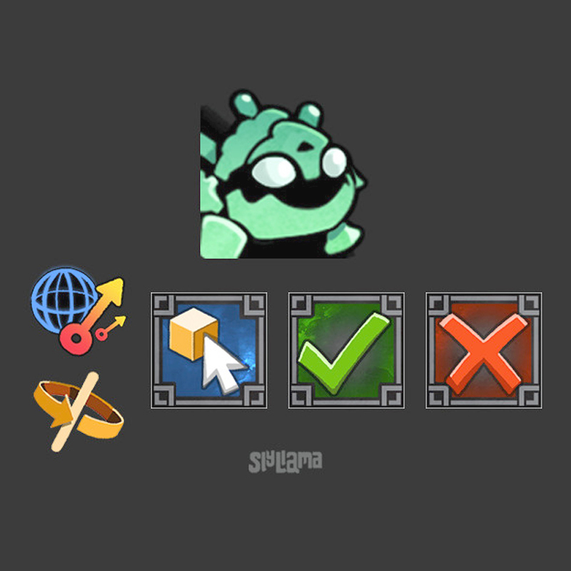 Various little icons for Jade Spring, including the jade bot main icon as well as transformation tool icons, etc.